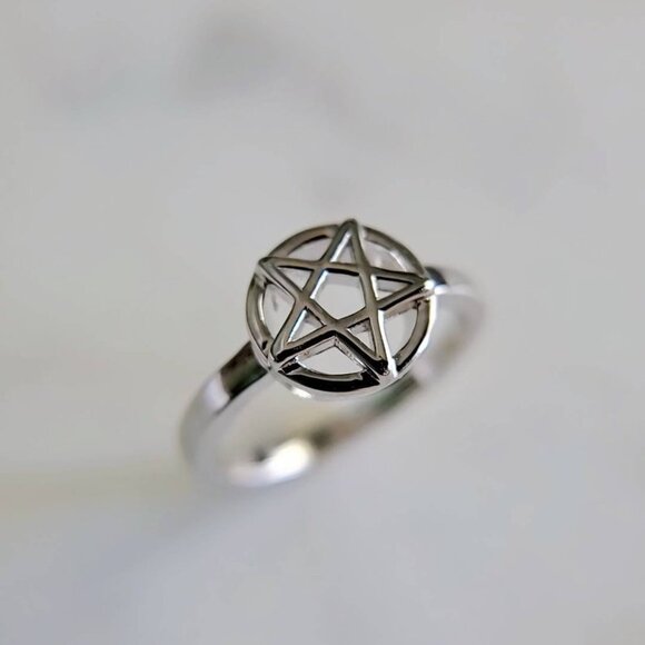 Pentagram Ring, Solid Sterling Silver Women Ring, Gothic Celtic 5 Point Star, - Picture 8 of 9